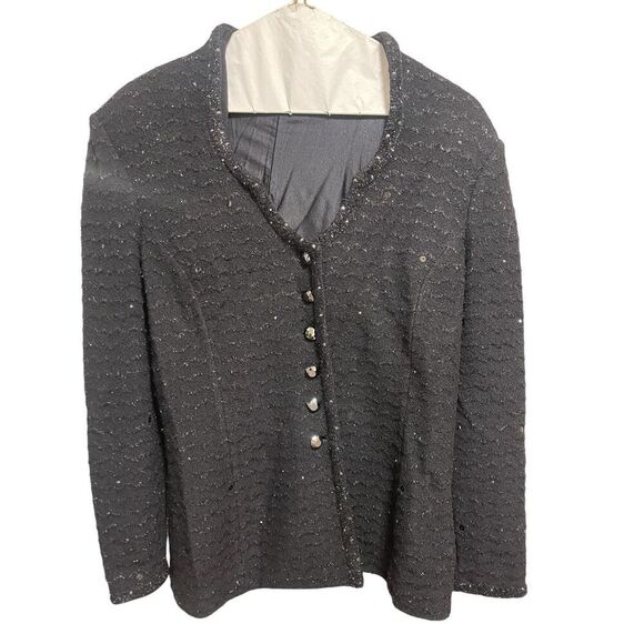 St. John Evening Black Knit Jacket stunning .Knit Jacket w/Luxe Crystal … - Picture 4 of 8